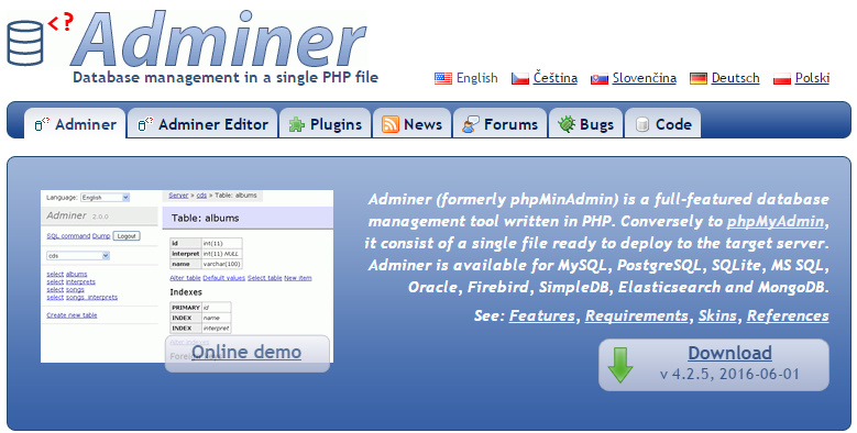 简单好用的php数据库管理工具-adminer